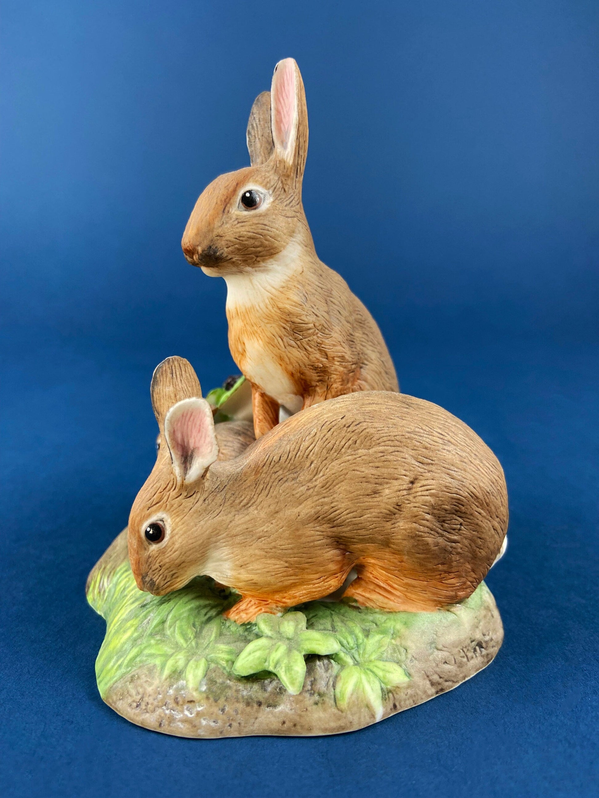 Family of Brown Porcelain Bunnies. Hand-Painted Mom Rabbit with Babies. In the Meadow by RW OM. Easter or Spring Celebration. - Tampa Home & Garden Store