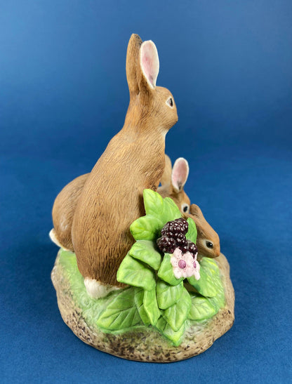 Family of Brown Porcelain Bunnies. Hand-Painted Mom Rabbit with Babies. In the Meadow by RW OM. Easter or Spring Celebration. - Tampa Home & Garden Store