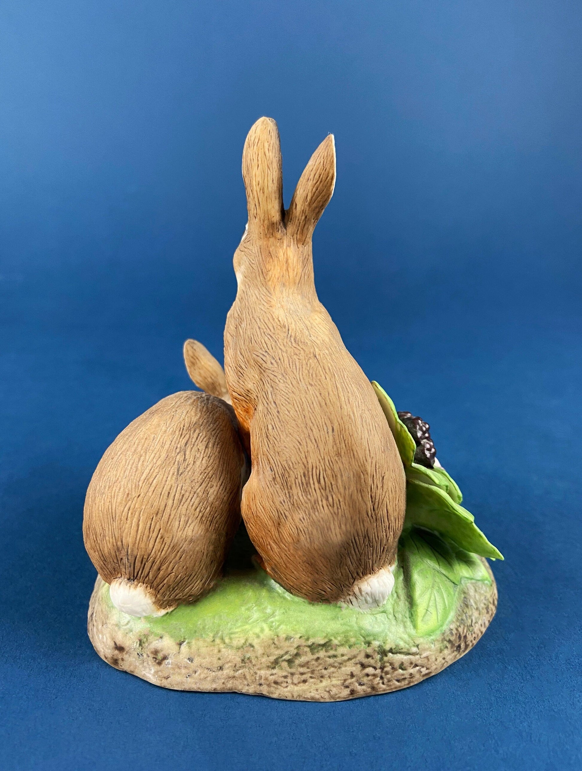 Family of Brown Porcelain Bunnies. Hand-Painted Mom Rabbit with Babies. In the Meadow by RW OM. Easter or Spring Celebration. - Tampa Home & Garden Store