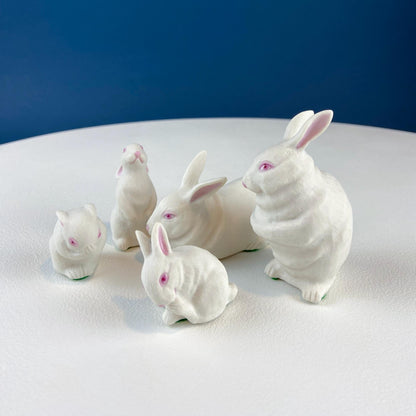 Family of White Porcelain Bunnies with Pink Ears & Eyes. 5 Small Figurines. Home Kids Room Decor. Easter Display. Gift for Him or Her. - Tampa Home & Garden Store