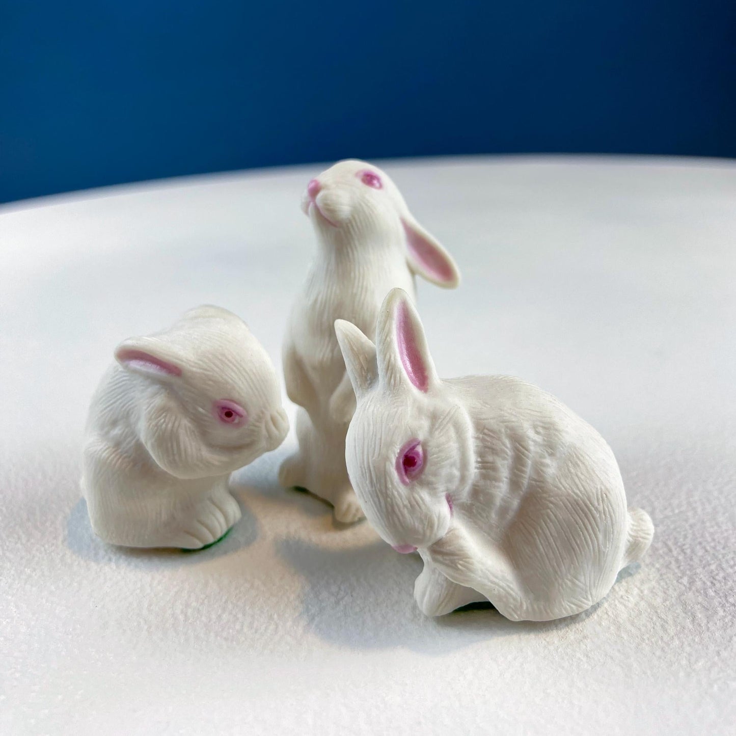 Family of White Porcelain Bunnies with Pink Ears & Eyes. 5 Small Figurines. Home Kids Room Decor. Easter Display. Gift for Him or Her. - Tampa Home & Garden Store