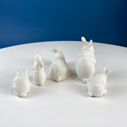 Family of White Porcelain Bunnies with Pink Ears & Eyes. 5 Small Figurines. Home Kids Room Decor. Easter Display. Gift for Him or Her. - Tampa Home & Garden Store