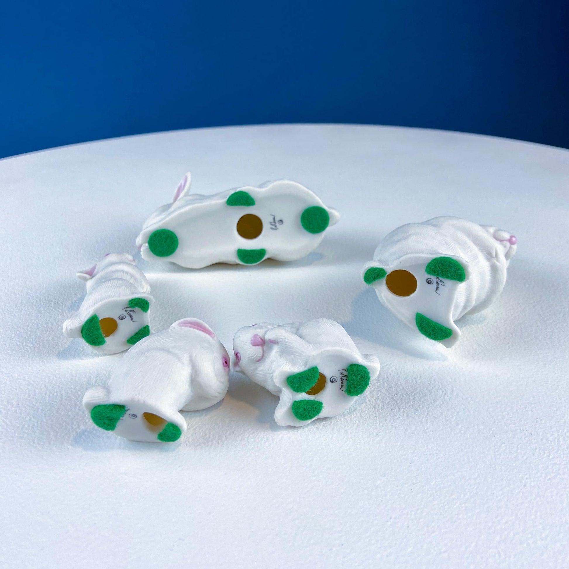 Family of White Porcelain Bunnies with Pink Ears & Eyes. 5 Small Figurines. Home Kids Room Decor. Easter Display. Gift for Him or Her. - Tampa Home & Garden Store