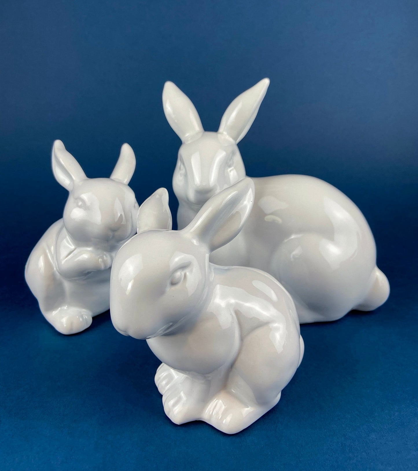 Family of White Porcelain Bunnies with Pink Ears & Eyes. 5 Small Figurines. Home Kids Room Decor. Easter Display. Gift for Him or Her. - Tampa Home & Garden Store