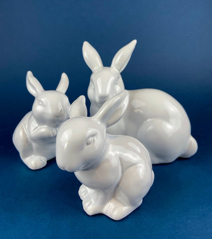 Family of White Porcelain Bunnies with Pink Ears & Eyes. 5 Small Figurines. Home Kids Room Decor. Easter Display. Gift for Him or Her. - Tampa Home & Garden Store