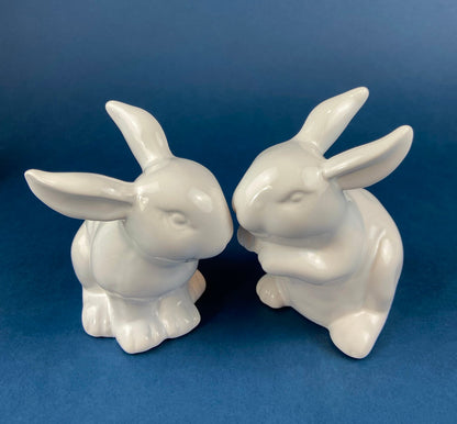 Family of White Porcelain Bunnies with Pink Ears & Eyes. 5 Small Figurines. Home Kids Room Decor. Easter Display. Gift for Him or Her. - Tampa Home & Garden Store
