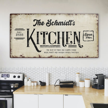 Kitchen Sign II canvas Tailored Canvases beige black typography Schmidt's Kitchen Open 24hrs on Tampa Home & Garden Store