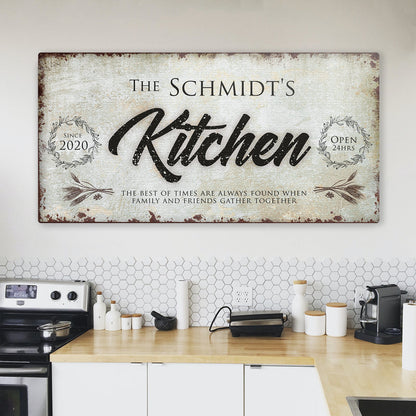 Kitchen Sign II canvas wall art in rustic distressed beige finish by Tailored Canvases on Tampa Home & Garden Store