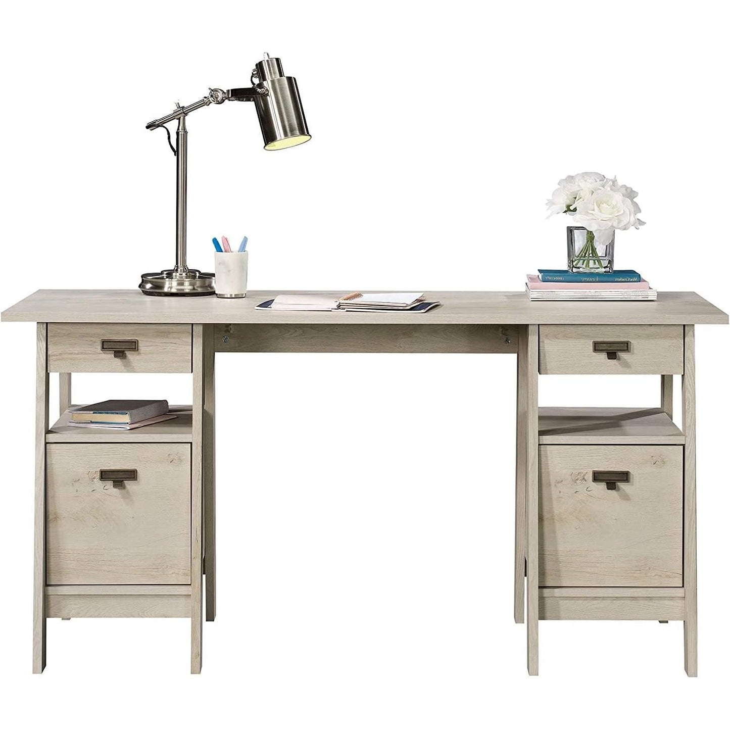 FarmHouse Chalky Oak Executive Desk w/ Filing Cabinets Storage - Tampa Home & Garden Store