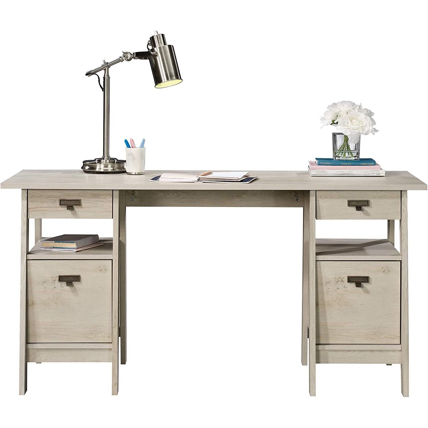 FarmHouse Chalky Oak Executive Desk w/ Filing Cabinets Storage - Tampa Home & Garden Store