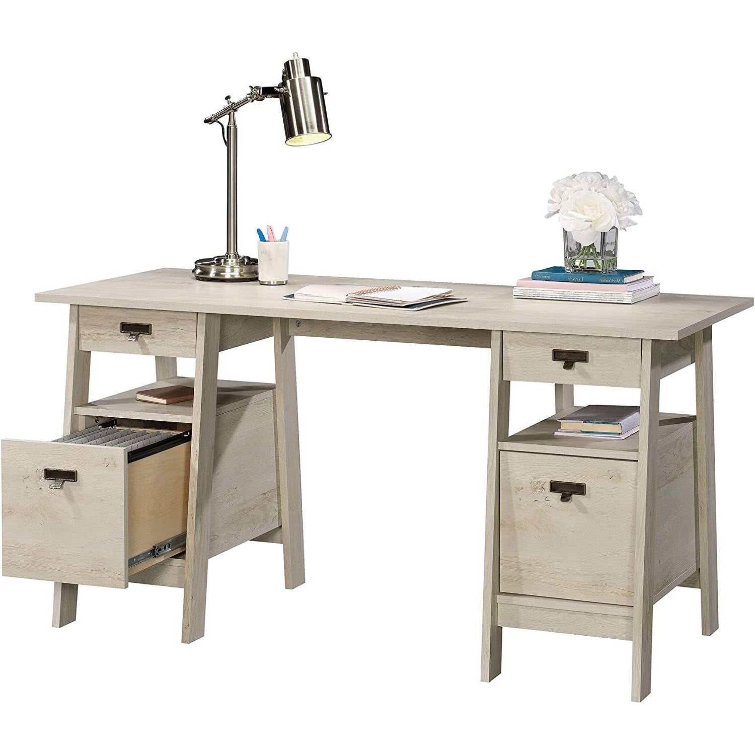 FarmHouse Chalky Oak Executive Desk w/ Filing Cabinets Storage - Tampa Home & Garden Store