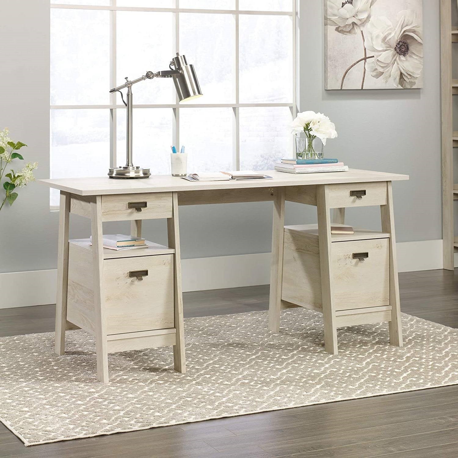 FarmHouse Chalky Oak Executive Desk w/ Filing Cabinets Storage - Tampa Home & Garden Store