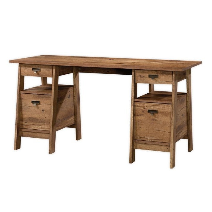 FarmHouse Rustic Oak Executive Desk w/ Filing Cabinets Storage - Tampa Home & Garden Store