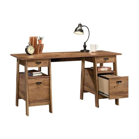 FarmHouse Rustic Oak Executive Desk w/ Filing Cabinets Storage - Tampa Home & Garden Store