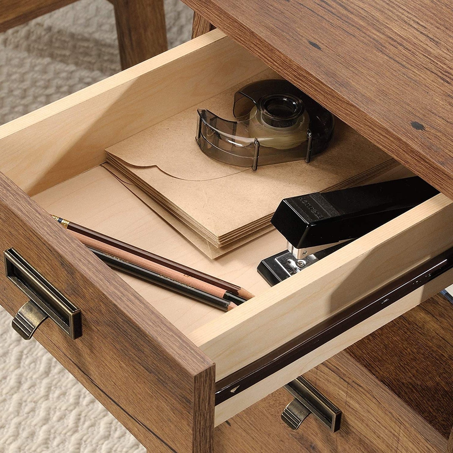 FarmHouse Rustic Oak Executive Desk w/ Filing Cabinets Storage - Tampa Home & Garden Store