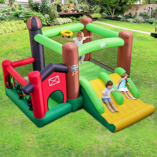 6-in-1 Inflatable Bounce House with Double Slides without Blower - Tampa Home & Garden Store