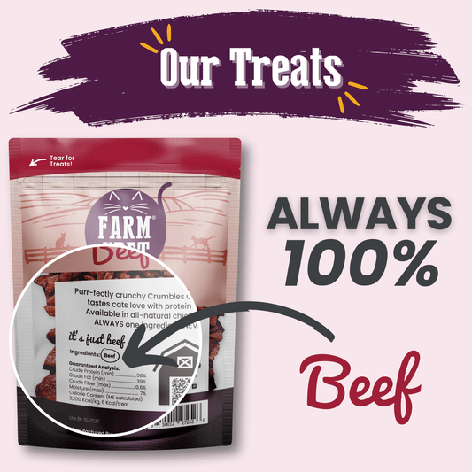 Beef Crumbles Cat Treats bag by Farm To Pet, high-protein beef-flavor cat treats on Tampa Home & Garden Store