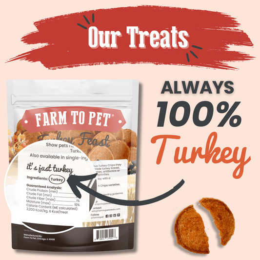 Turkey Feast Chips dog treats by Farm To Pet in branded packaging on Tampa Home & Garden Store