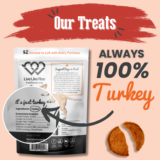 Live Like Roo turkey chips dog treats bag by Farm To Pet on Tampa Home & Garden Store