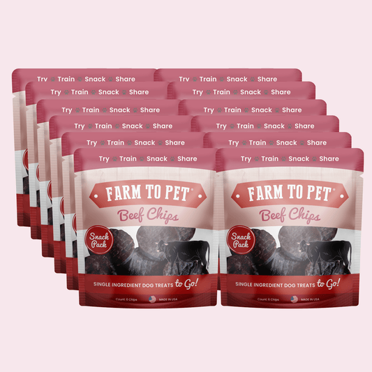 Beef Chips Snack Pack dog treats by Farm To Pet in a pack bundle for training & travel on Tampa Home & Garden Store