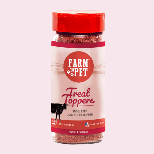 Treat Topper Beef Dog Food Topper bottle with red cap by Farm To Pet on Tampa Home & Garden Store