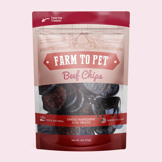 Beef Chips dog treats from Farm To Pet, single-ingredient pouch 4oz on Tampa Home & Garden Store