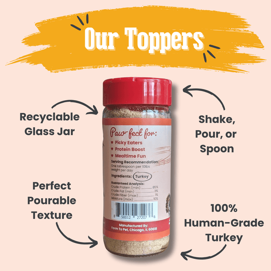 Dog Treat Topper Farm To Pet Turkey Dog Food Topper in recyclable glass jar on Tampa Home & Garden Store