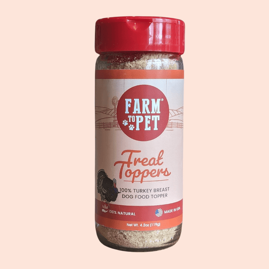 Treat Topper Turkey Dog Food Topper by Farm To Pet, red cap bottle on Tampa Home & Garden Store