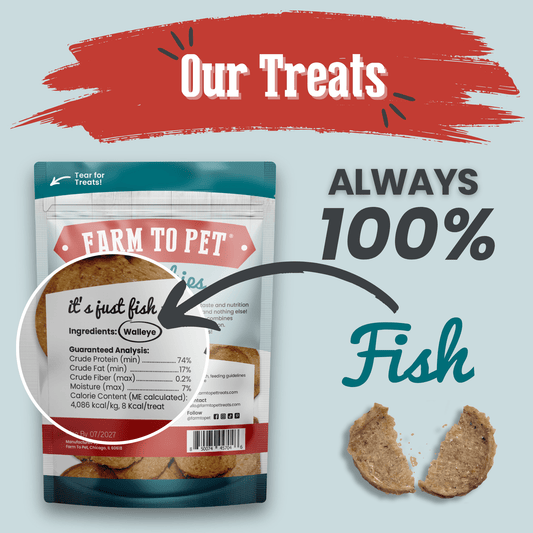 Fish Chips for Dogs Farm To Pet bag of wild-caught fish dog treats, chip-style on Tampa Home & Garden Store