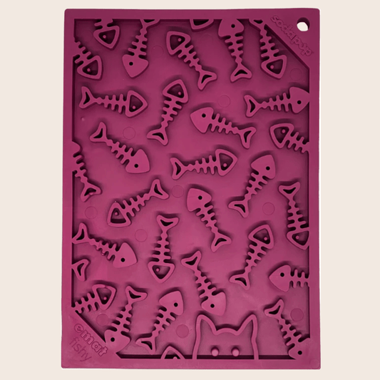 Lick Mat for cats and small dogs, purple silicone puzzle with fishbone shapes, Farm To Pet on Tampa Home & Garden Store