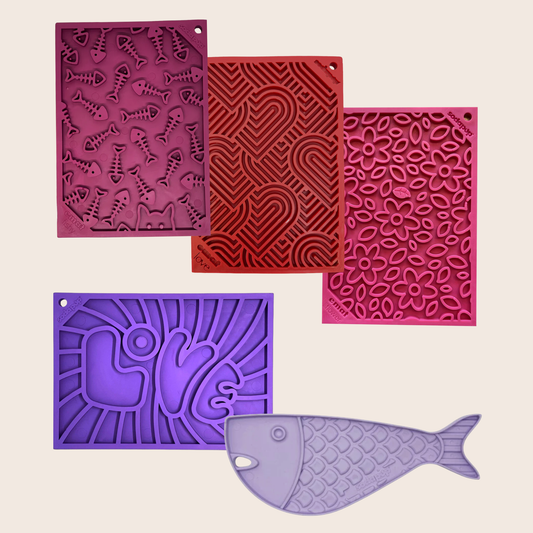 Lick Mats for Cats and Small Dogs silicone puzzle mats Farm To Pet purple red pink on Tampa Home & Garden Store