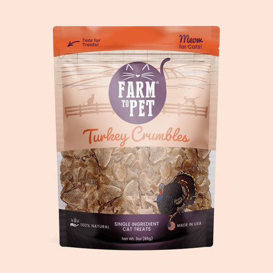 Turkey Crumbles cat treats by Farm To Pet, grain-free, 3oz bag on Tampa Home & Garden Store