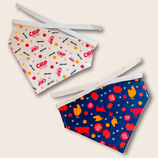 Tie-on dog bandana set of 3 Farm To Pet cream CHIP love print blue animal-print adjustable ties on Tampa Home & Garden Store