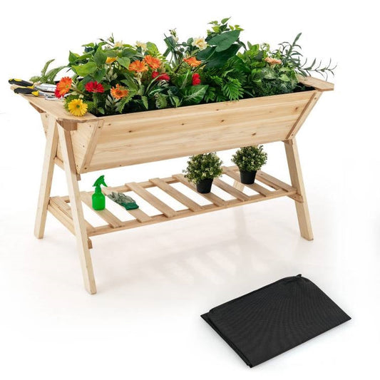 Farmhouse 2 Tier Large Outdoor Natural Wooden 5-ft Raised Garden Bed Planter Box - Tampa Home & Garden Store