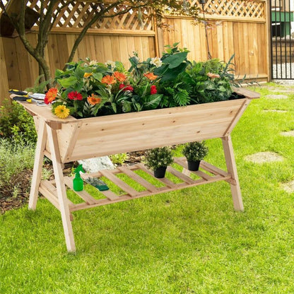 Farmhouse 2 Tier Large Outdoor Natural Wooden 5-ft Raised Garden Bed Planter Box - Tampa Home & Garden Store