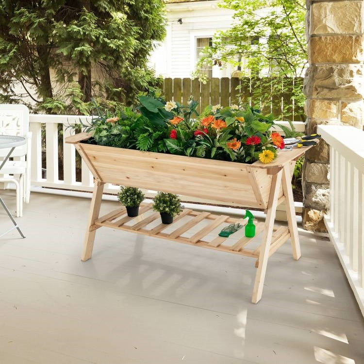 Farmhouse 2 Tier Large Outdoor Natural Wooden 5-ft Raised Garden Bed Planter Box - Tampa Home & Garden Store