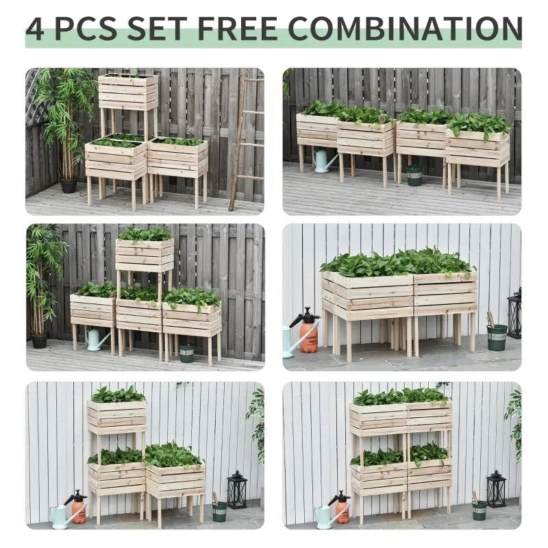 Farmhouse 4 Piece Wooden Elevated Raised Garden Bed Planter Box - Tampa Home & Garden Store