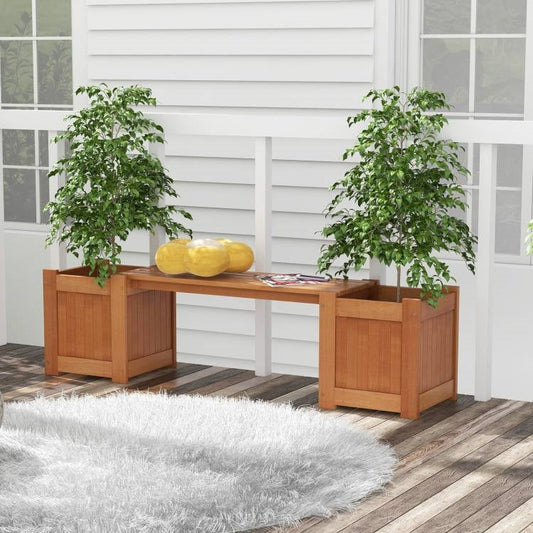 Farmhouse Durable Outdoor Wooden Planter Box with Garden Bench - Tampa Home & Garden Store
