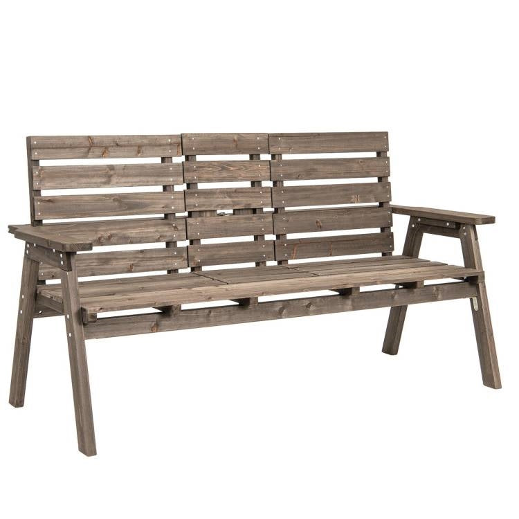 Farmhouse Outdoor Fir Wood Patio Garden Bench with Folding Center Table - Tampa Home & Garden Store