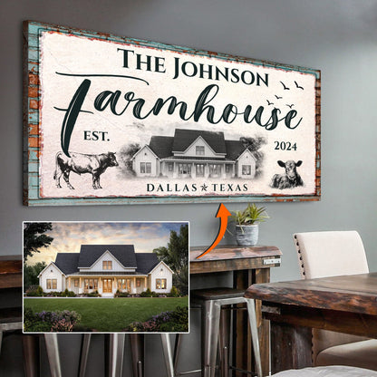 Custom Farmhouse Sign II canvas by Tailored Canvases with teal distressed frame Dallas on Tampa Home & Garden Store