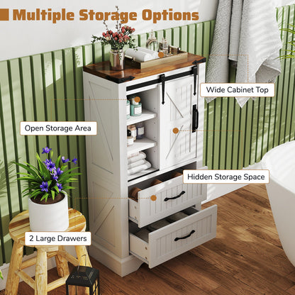 Farmhouse Bathroom Floor Cabinet Freestanding Wooden Storage Organizer-White