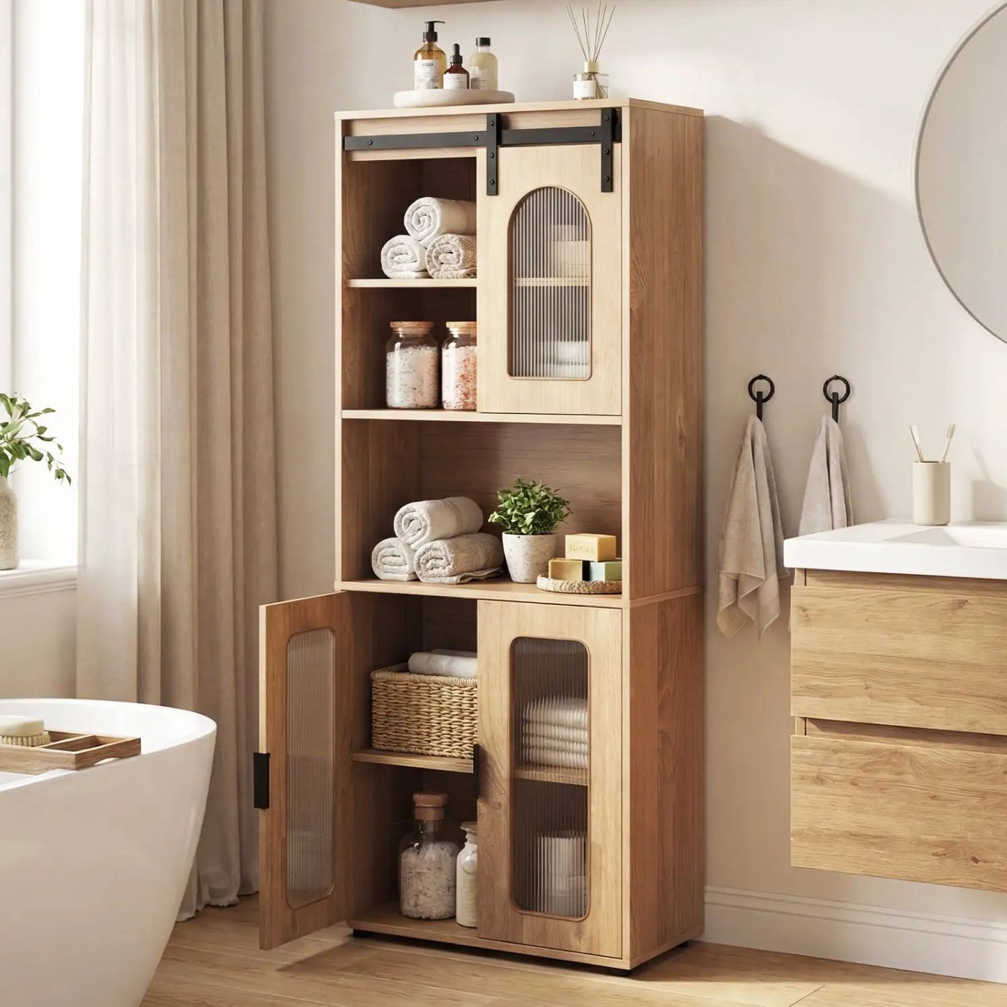 Farmhouse Floor Cabinet With Sliding Barn Door