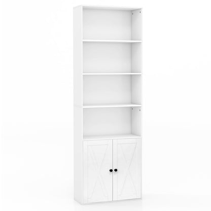 71 Inch Freestanding Bookshelf with 6 Shelves and 2-Door Cabinet-Black