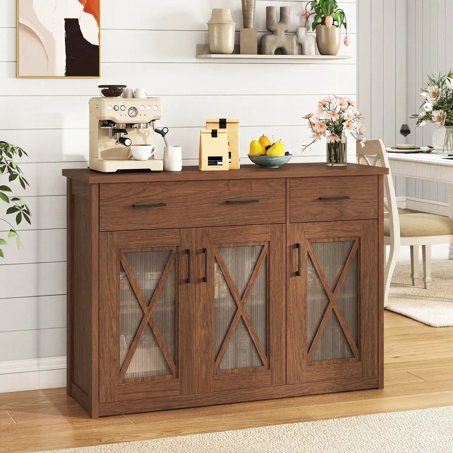 Farmhouse Buffet Sideboard 3 Door Kitchen Cabinet