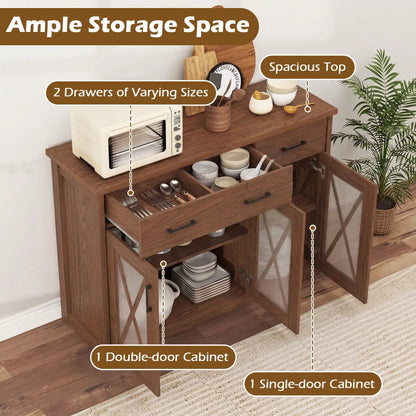 Farmhouse Buffet Sideboard 3 Door Kitchen Cabinet
