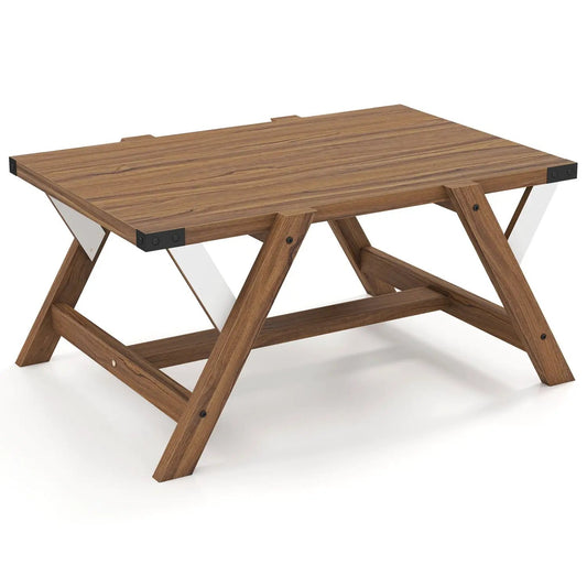 Farmhouse coffee table with decorative nailhead accents, walnut, X-leg frame DirectDeals on Tampa Home & Garden Store