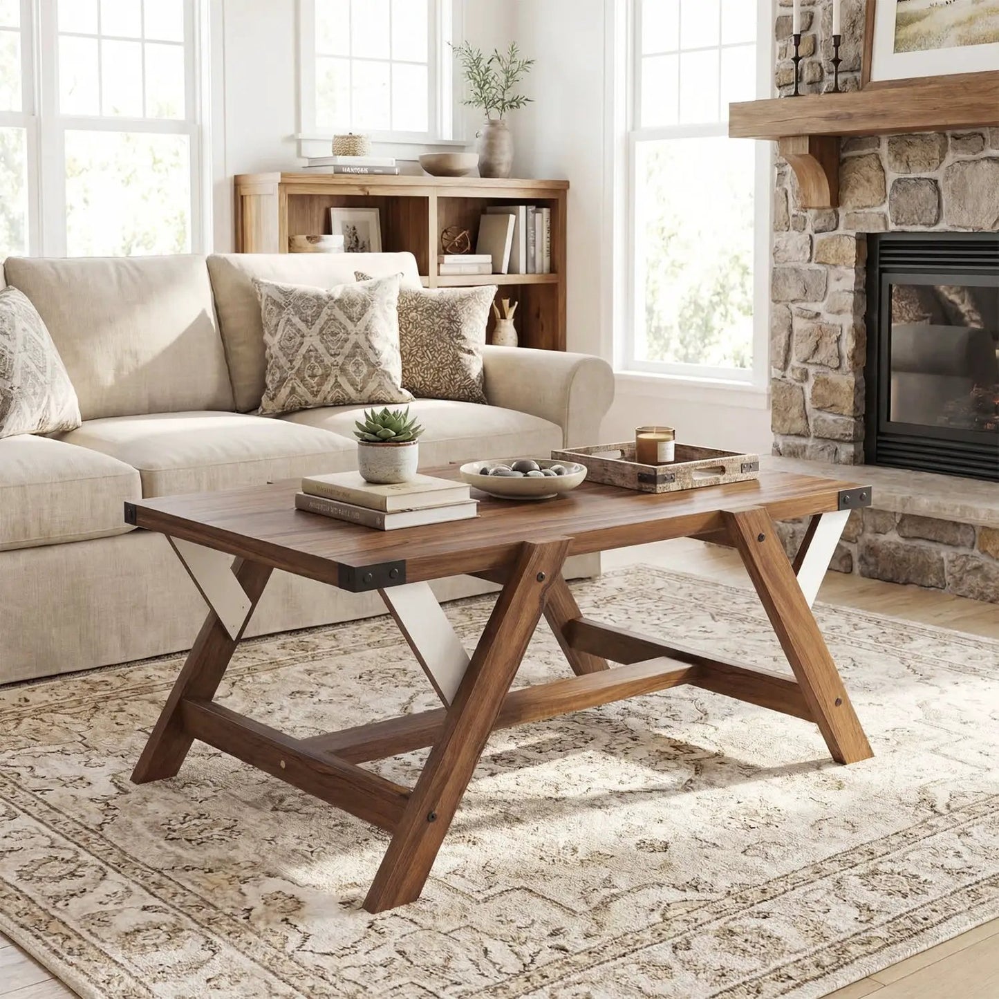 Farmhouse Center Table with Nailhead Accents