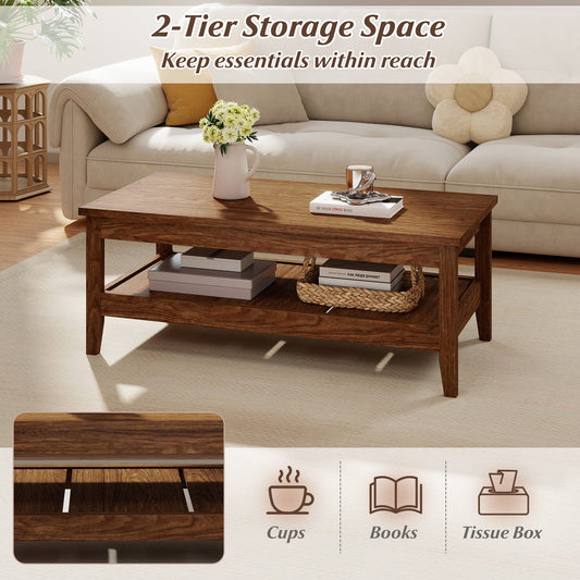 Farmhouse Coffee Table Rustic Cocktail Center Table with Thickened Tabletop - Tampa Home & Garden Store