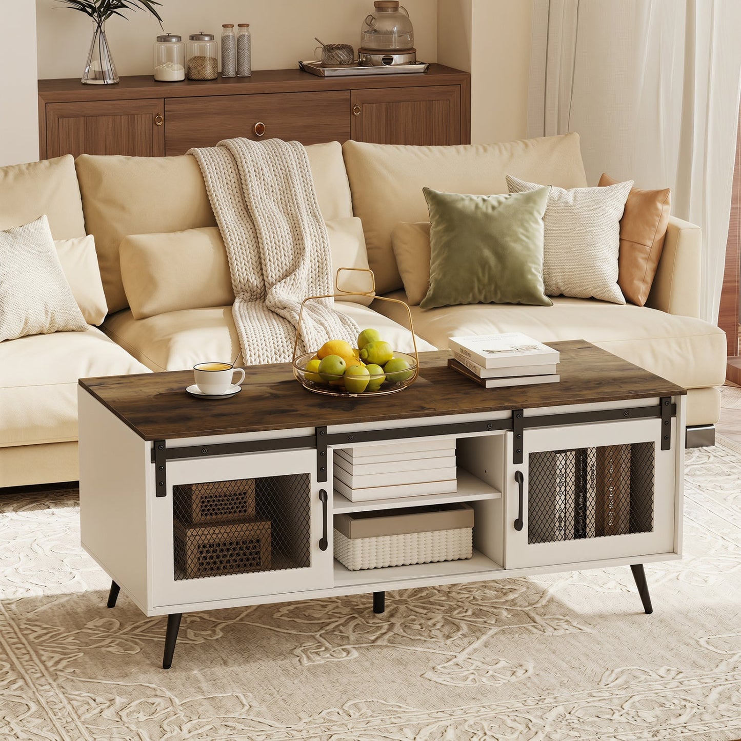 Farmhouse Coffee Table With Sliding Doors