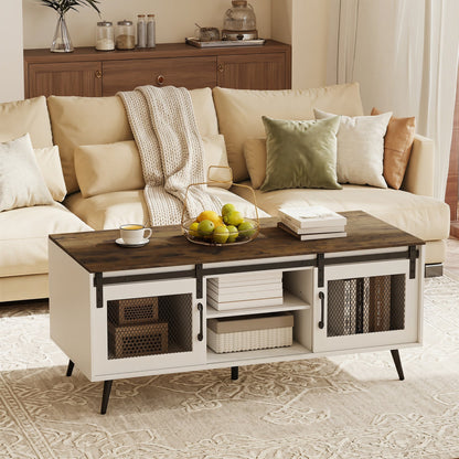 Farmhouse Coffee Table With Sliding Doors